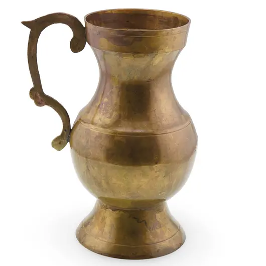 Cana mare din alama vintage, model auriu cu maner lucrat, 14cm