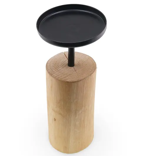 Decoratiune medie din lemn, model sculptat manual cilindric cu platou negru, 19cm, imagine 3