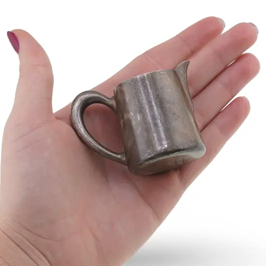 Cana mica din metal vintage, model argintiu inchis, 4cm, imagine 5