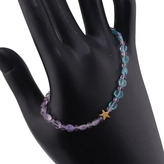 Bratara Ametist si Apatit sfere si banuti 3-5mm cu steluta din Hematit auriu 6mm, imagine 2
