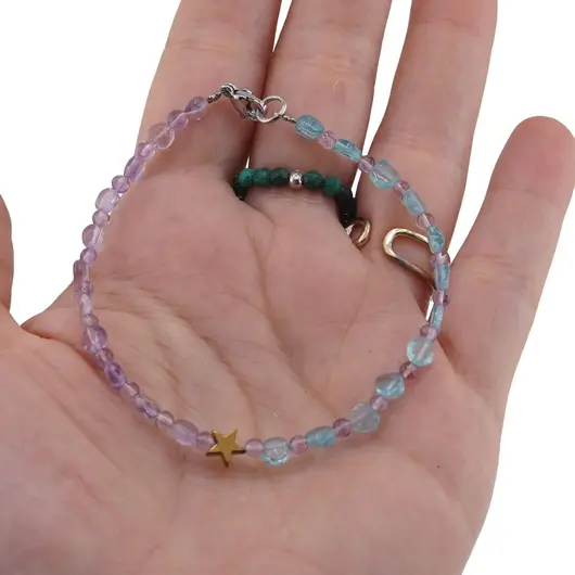 Bratara Ametist si Apatit sfere si banuti 3-5mm cu steluta din Hematit auriu 6mm, imagine 3