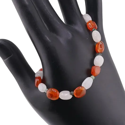 Bratara Carneol si Cuart roz neuniform 6-12mm si Smarald sfere 3mm, imagine 2