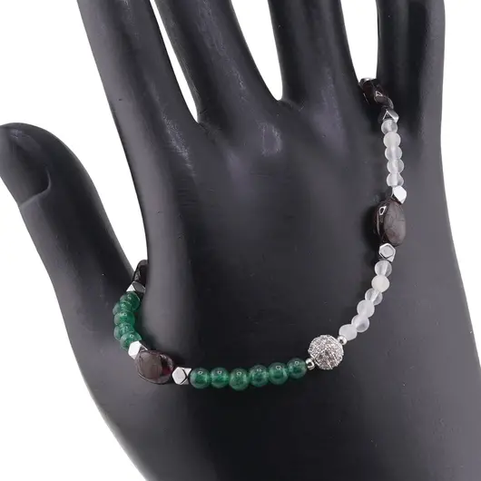 Bratara Granat neuniform 6-8mm, Piatra Lunii si Aventurin dark sfere 3-4mm, Hematit fatetat si sfera cu zirconii 6mm, imagine 2