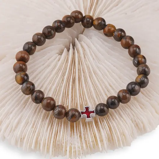 Bratara pe elastic Ochi de tigru sfere 6mm si cruce, imagine 2