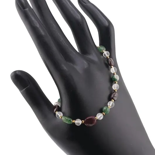 Bratara Piatra lunii sfere 5mm, Granat si Aventurin dark neuniform 5-8mm si Hematit auriu sfere fatetate 2mm, imagine 2