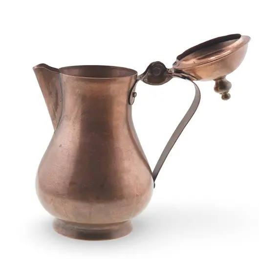 Cafetiera vintage din cupru cu capac rotund și maner metalic, 14cm, imagine 2