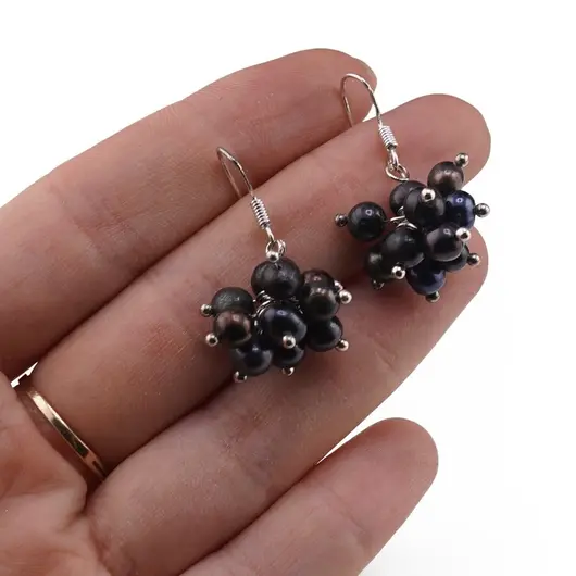 Cercei cu agatatoare handmade perle de cultura negre, imagine 3