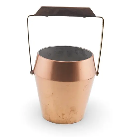 Galeata vintage din cupru cu maner din alama si lemn, 18cm, imagine 2