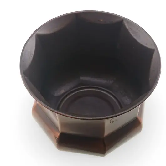 Ghiveci vintage din cupru cu design geometric ondulat, 14,5cm, imagine 2