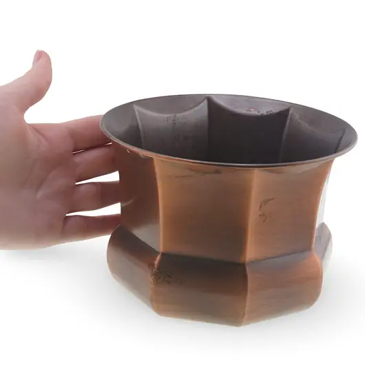 Ghiveci vintage din cupru cu design geometric ondulat, 14,5cm, imagine 3