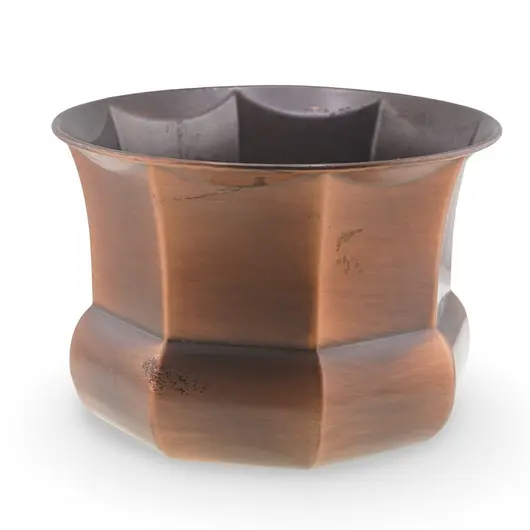 Ghiveci vintage din cupru cu design geometric ondulat, 14,5cm