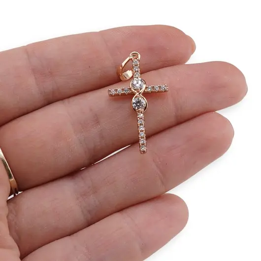 Pandantiv din cupru placat cu aur 18k, model cruce cu infinit, imagine 3