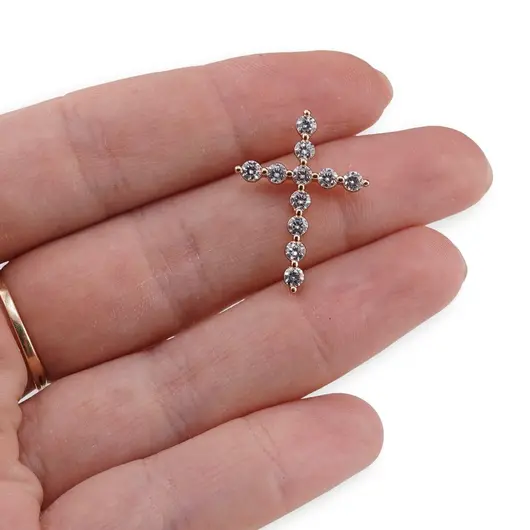 Pandantiv din cupru placat cu aur 18k, model cruce cu zirconii rotunde, imagine 3