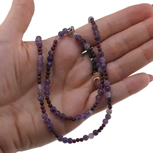 Set bratara si colier Granat si Ametist sfere, 3-5mm, imagine 3
