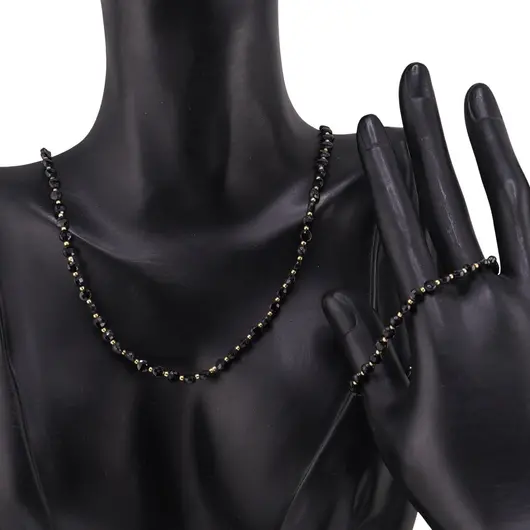 Set cercei cu agatatoare, bratara si colier Spinel banuti extrafatetati cu elemente aurii, 4mm, imagine 2