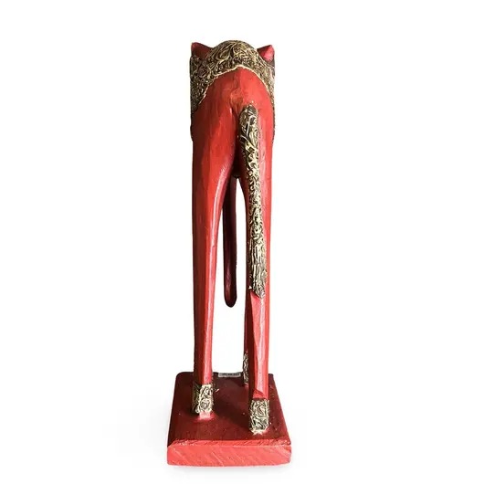 Statueta elefant rosu vintage din lemn sculptat manual, decoratiuni aurii, 30cm, imagine 2