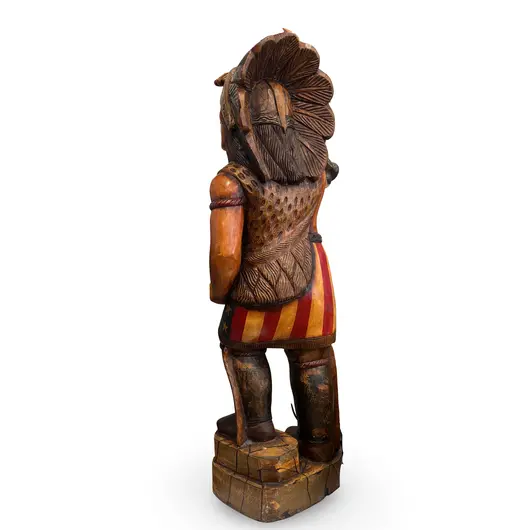 Statueta vintage din lemn sculptat manual, indian american colorat, 97cm, imagine 2