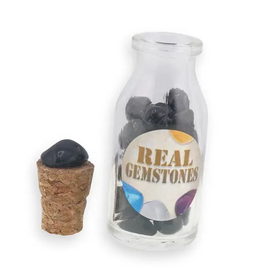 Sticla cu cristale naturale Turmalina neagra chips, 77mm, imagine 2