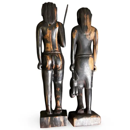 Set statuete vintage din lemn sculptat manual, cuplu tribal, 39cm, imagine 2