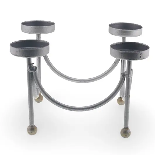 Suport vintage din metal pentru patru lumanari, design semicerc, 15cm