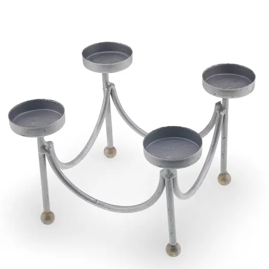 Suport vintage din metal pentru patru lumanari, design semicerc, 15cm, imagine 2