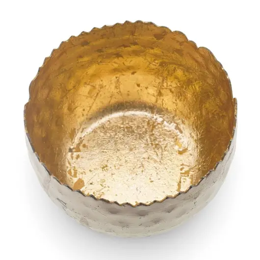Bol decorativ vintage din metal argintiu, interior auriu, model zimtat mic, 8,5cm, imagine 2