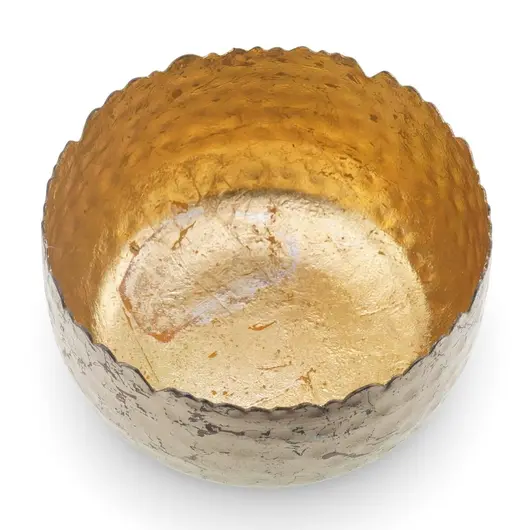 Bol decorativ vintage din metal argintiu, interior auriu, model zimtat mare, 12cm, imagine 2