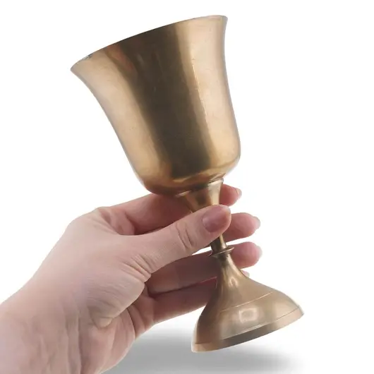 Pocal vintage din alama, picior inalt si cupa conica, 15cm, imagine 3