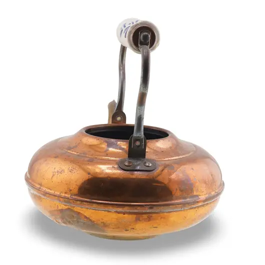 Ceainic vintage din cupru cu maner din portelan pictat, 21cm, imagine 2