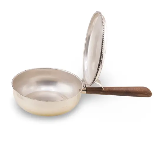 Vas cu capac vintage din metal argintiu si maner din lemn sculptat manual, 26cm, imagine 2
