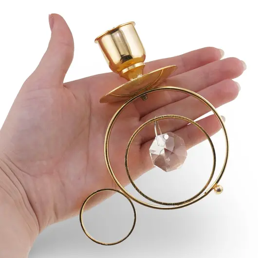 Sfesnic vintage din alama cu cristal decorativ, 10cm, imagine 3