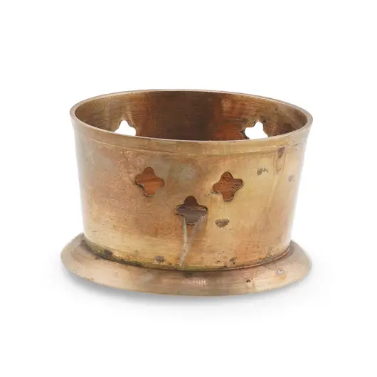 Suport vintage din cupru pentru lumanare sau vas, cu decupaje laterale, 3,5cm