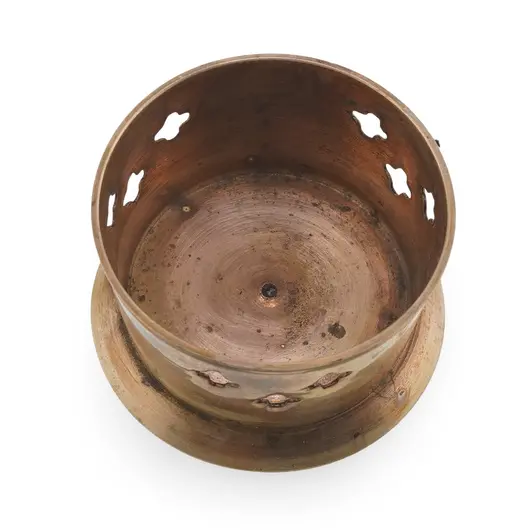 Suport vintage din cupru pentru lumanare sau vas, cu decupaje laterale, 3,5cm, imagine 2