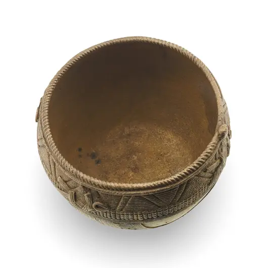 Vas rotund vintage din alama gravata, model etnic, 8cm, imagine 2