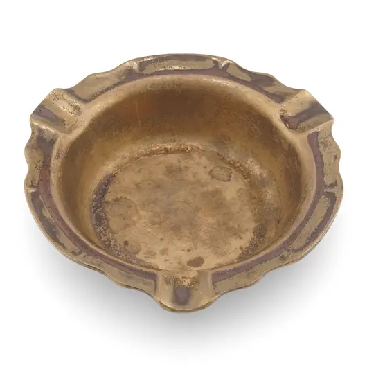 Scrumiere vintage din alama, forma rotunda cu patru suporturi, 14cm