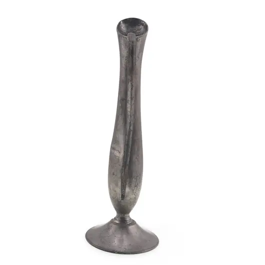 Vaza inalta vintage din metal argintiu, model minimalist pe picior, 18cm, imagine 2