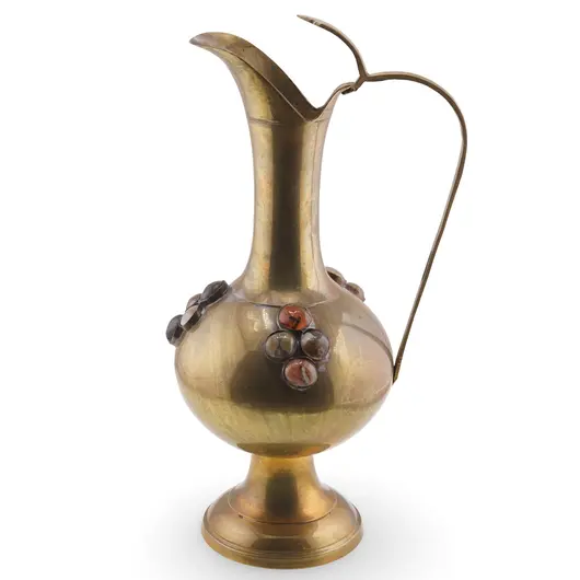 Ulcior vintage din alama decorata cu pietre ornamentale, 25cm