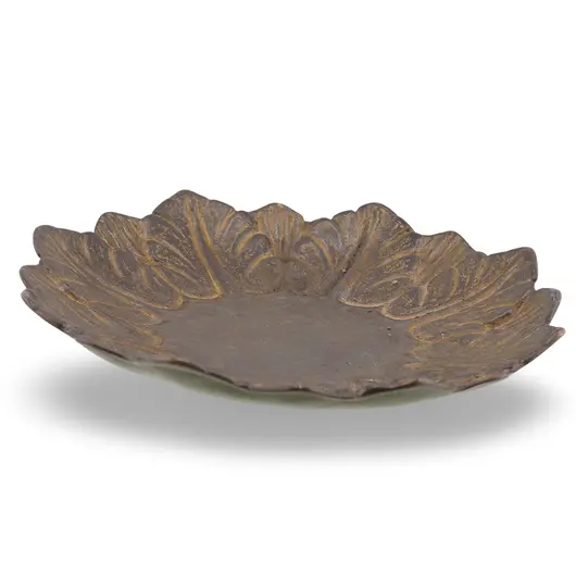 Farfurie decorativa vintage din alama, model floral in relief inchis la culoare, 13,5cm, imagine 2