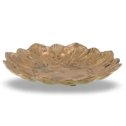 Farfurie decorativa vintage din alama, model floral in relief auriu, 12,5cm, imagine 2