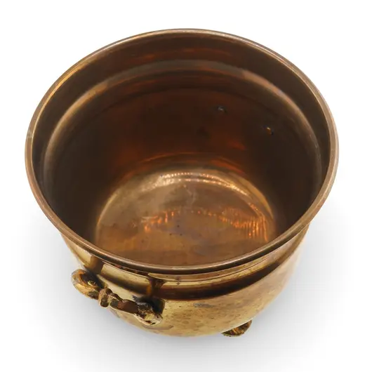 Vas vintage din alama pe picioare decorative si manere laterale, 14cm, imagine 2