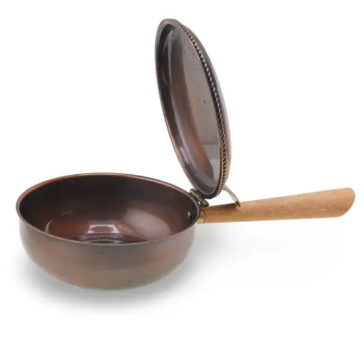 Vas cu capac vintage din cupru si maner din lemn sculptat manual, 27cm, imagine 2