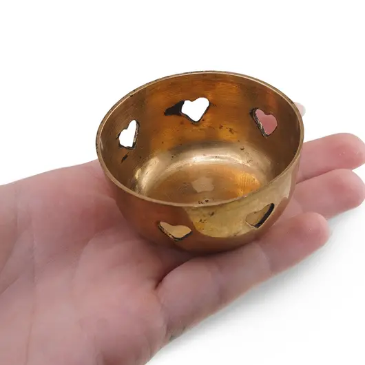 Suport vintage din alama cu decupaje in forma de inima, 5cm, imagine 3