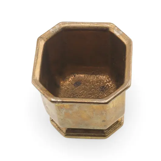 Ghiveci vintage din alama, forma hexagonala, 6cm, imagine 2