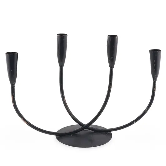 Sfesnic vintage din metal negru pentru patru lumanari, 22cm