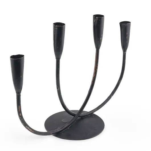 Sfesnic vintage din metal negru pentru patru lumanari, 22cm, imagine 2