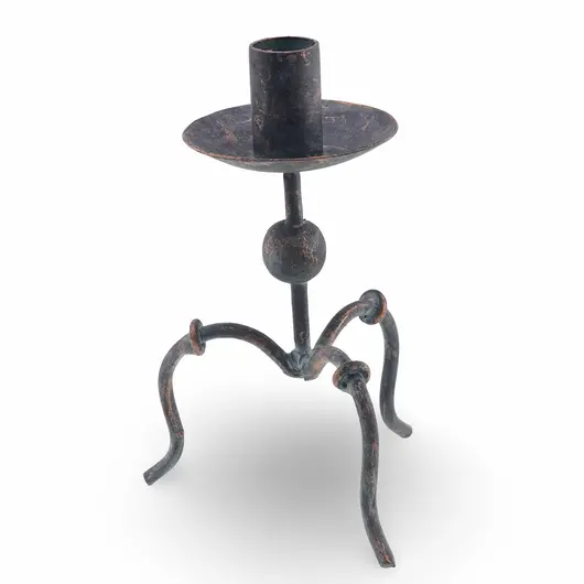 Sfesnic vintage din fier forjat, model rustic pe trei picioare, 18cm