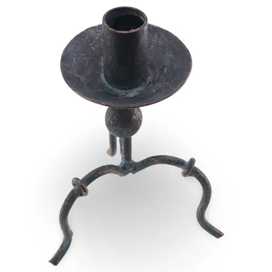 Sfesnic vintage din fier forjat, model rustic pe trei picioare, 18cm, imagine 2