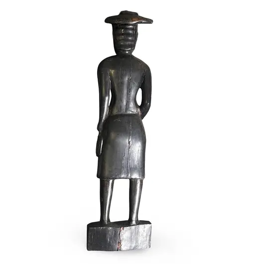 Statueta vintage din lemn sculptat manual, barbat cu palarie traditionala, 44cm, imagine 2