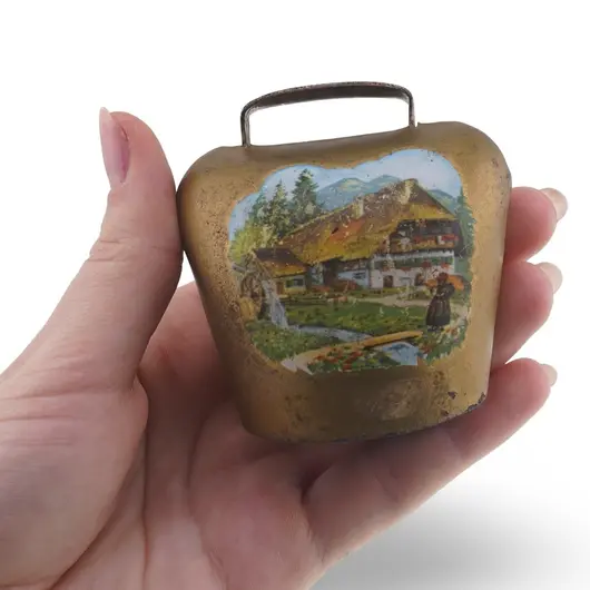 Clopot decorativ vintage din metal, model pictura alpina, 6cm, imagine 3