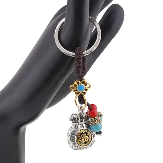 Amuleta breloc feng shui cu Sacul prosperitatii si Turcoaz, imagine 2